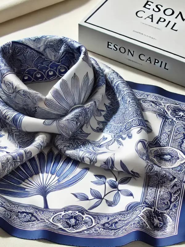 Printed Silk Scarf in Blue/White